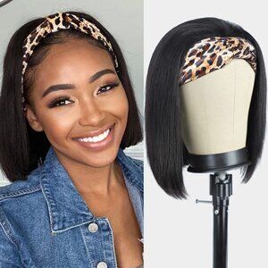 Headband Wigs Human Hair Bob Headband Wigs for Black Women Easy Put On and Go Gl